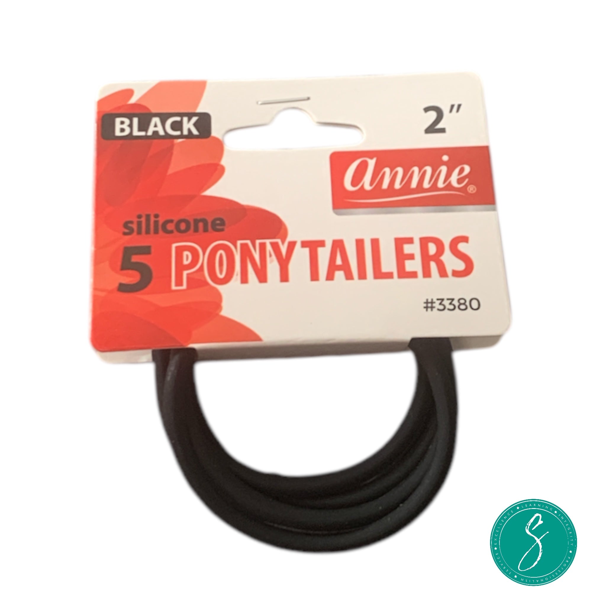 Annie Silicone Ponytailers 2in, 5 Count Elastic Hair Ties, Black