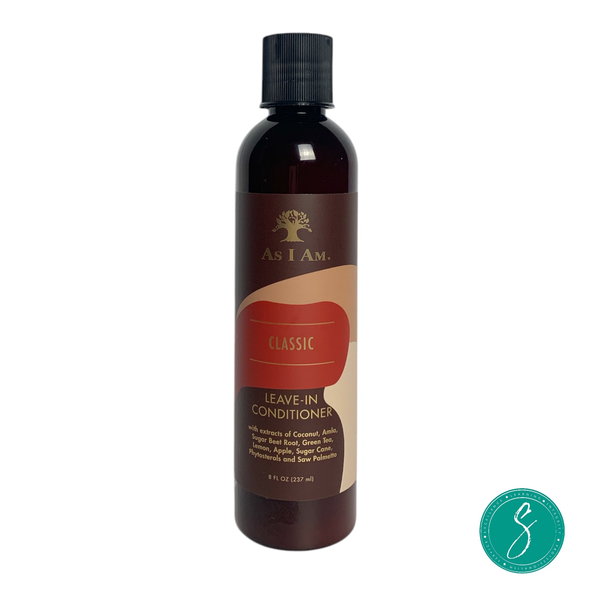 Bottle of As I Am Leave-In Conditioner, designed to moisturize, detangle, and prep natural curls and coils for styling with added softness and shine.