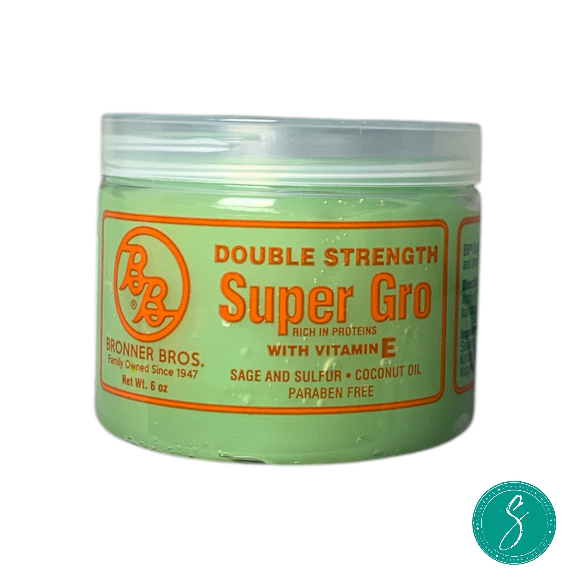 Jar of B&B Super Gro Double Strength Hair & Scalp Treatment, designed to nourish the scalp, strengthen hair, and support growth for natural hair textures.