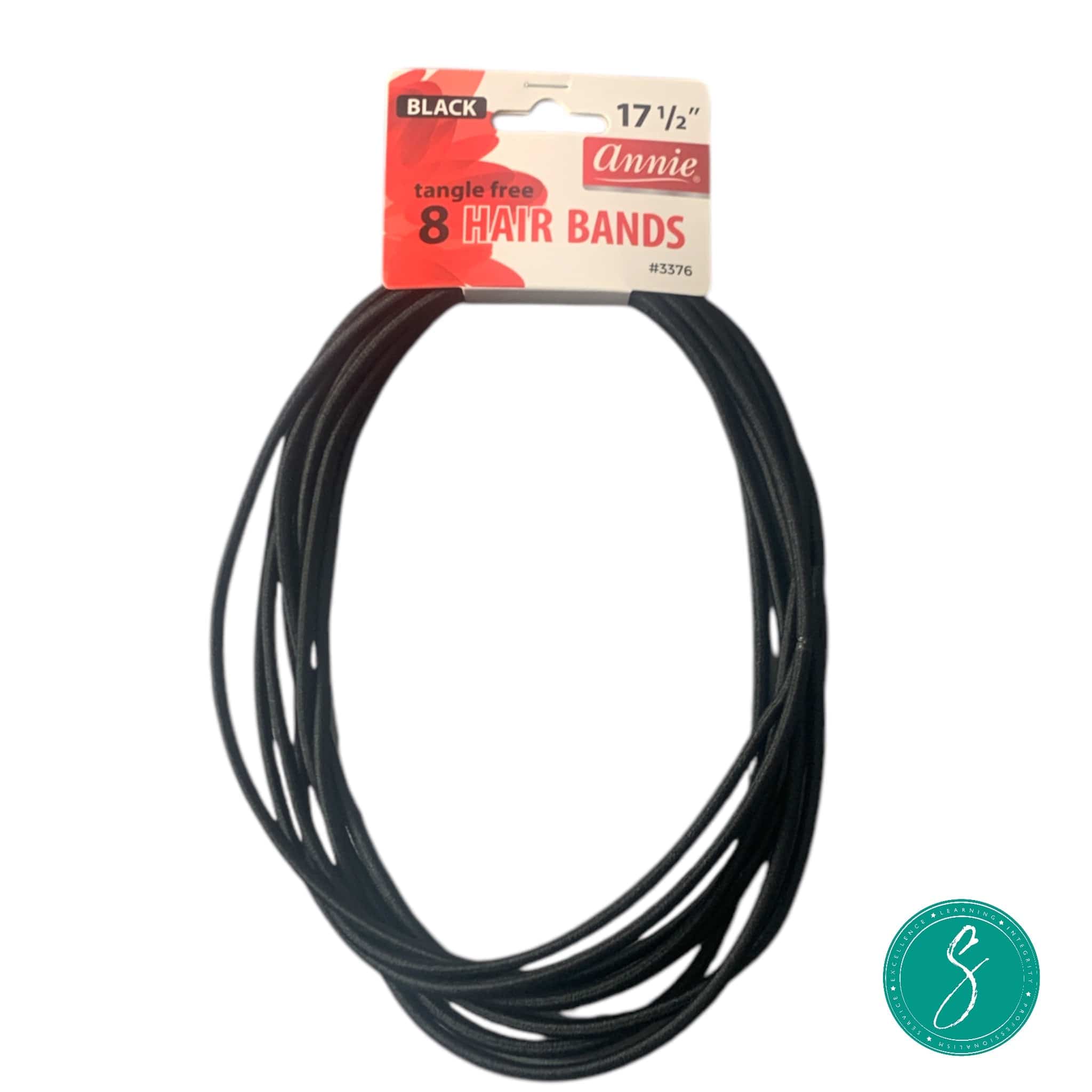 Annie Tangle Free Hair Band 17.5in, 8 Count Extra Large Elastic Hair Ties, Black