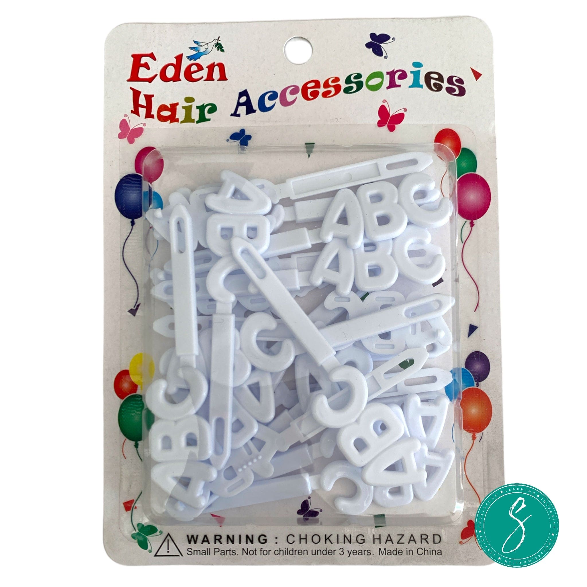 Eden White ABC Barrettes