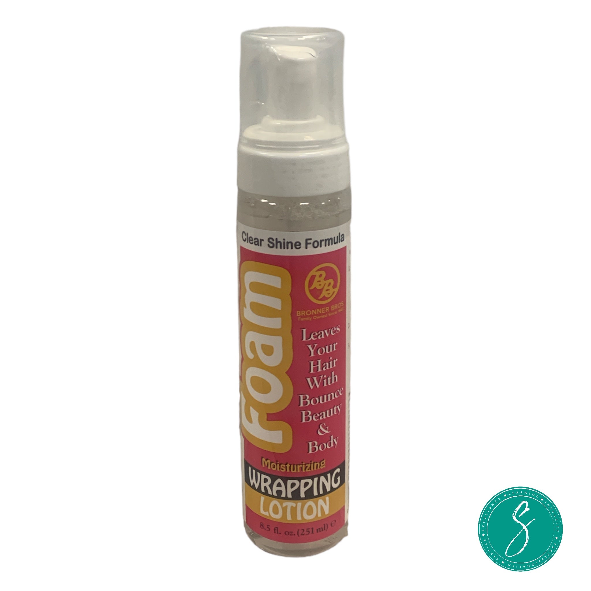 Bottle of BB Foam Wrapping Lotion, a lightweight styling foam that offers hold, volume, and shine for wrap styles, roller sets, and molded looks.