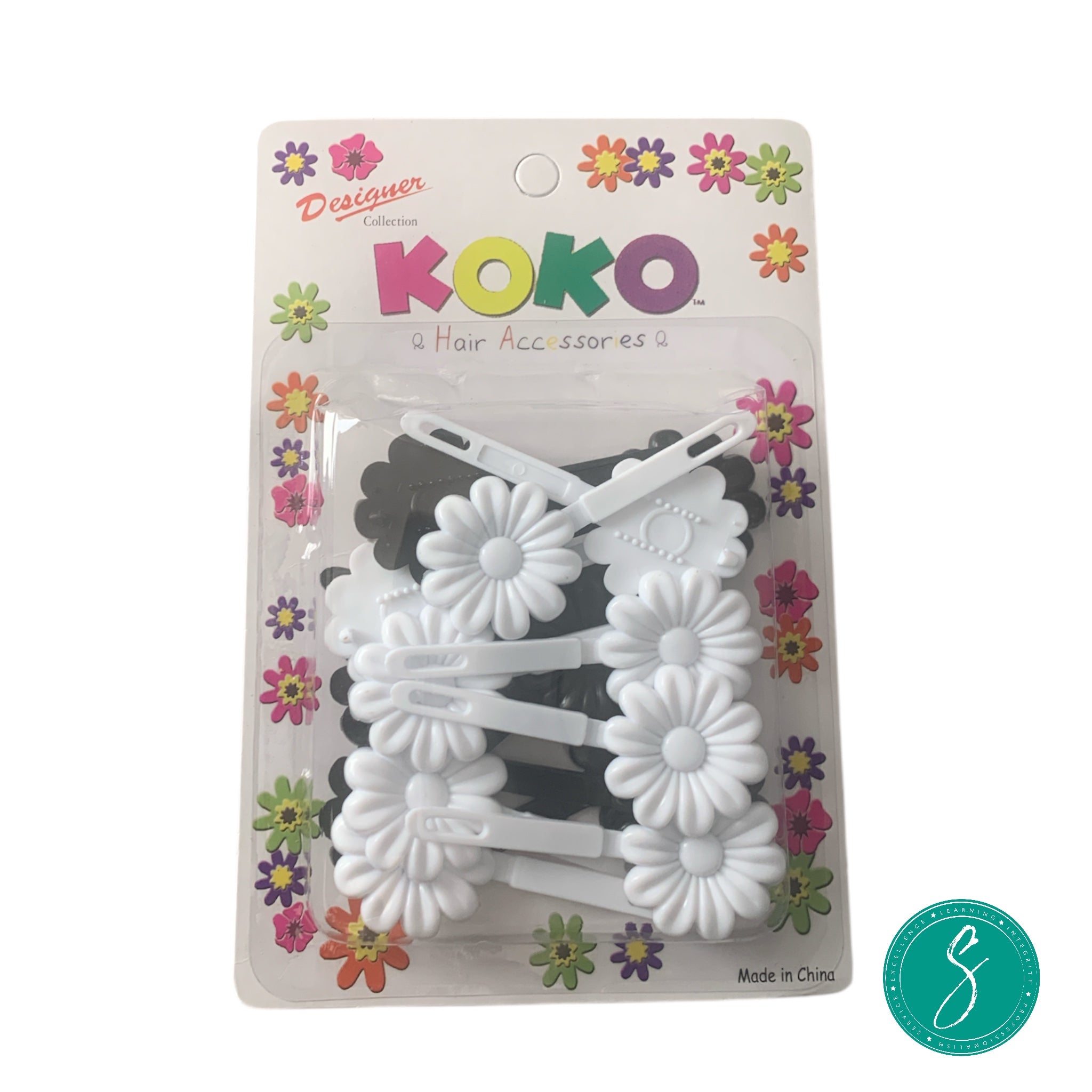 Koko Hair Flower Barrettes - Black & White