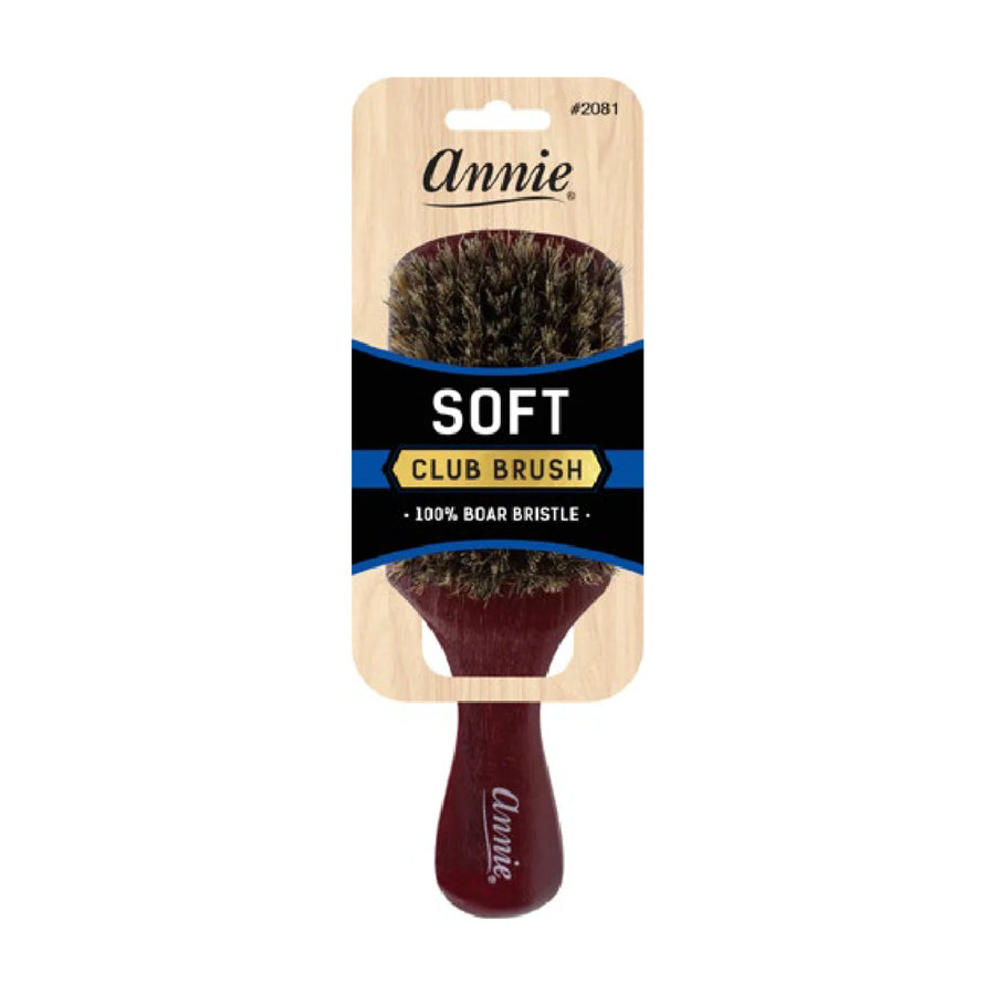 Annie Soft Club Brush 100% Pure Boar Bristles Dark Brown